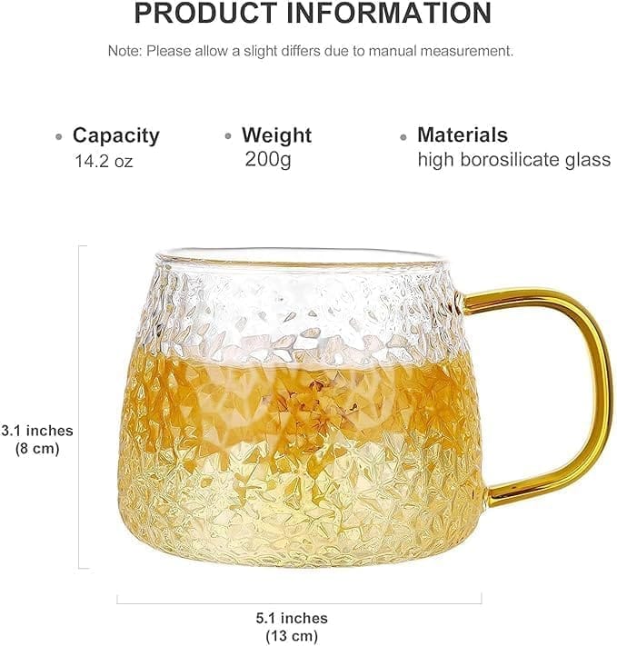 Coffee Mug with Golden Handle 480 ML Borosilicate Glass Cup for Green Tea, Coffee,Milk Lemon Tea view 2
