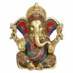 Artvarko Large Brass Ganesha Idol Big Ganesh Statue Murti God Ganpati with Multicolor Gemstone Handwork for Home D�cor Gifting (11 Inches Height 5.5 Kg) view 2