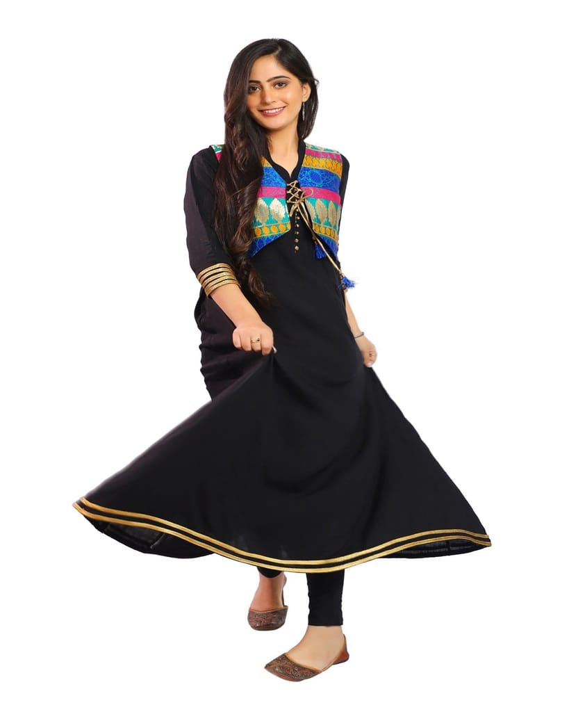 Multi Color Pure Brocade Silk Jacket view 2