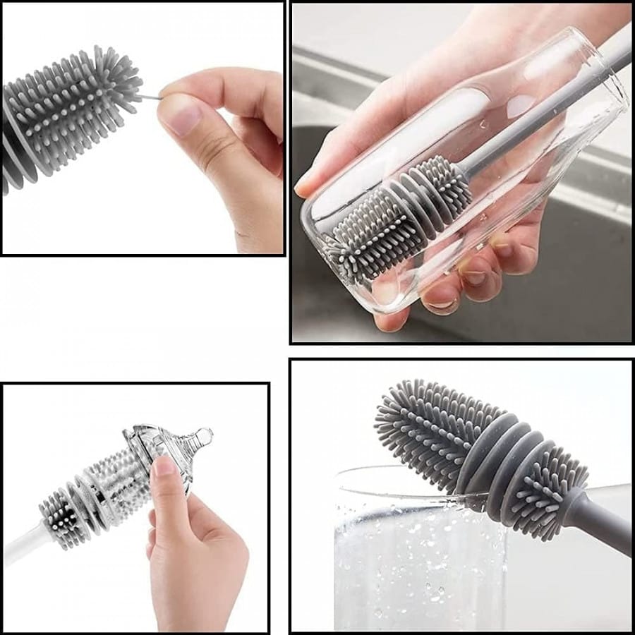 Long Handle Silicone Bottle Cleaner Brush for Washing Water Bottle || Solution Bottle Mug Cleaning Brush || [Color - Grey] view 2