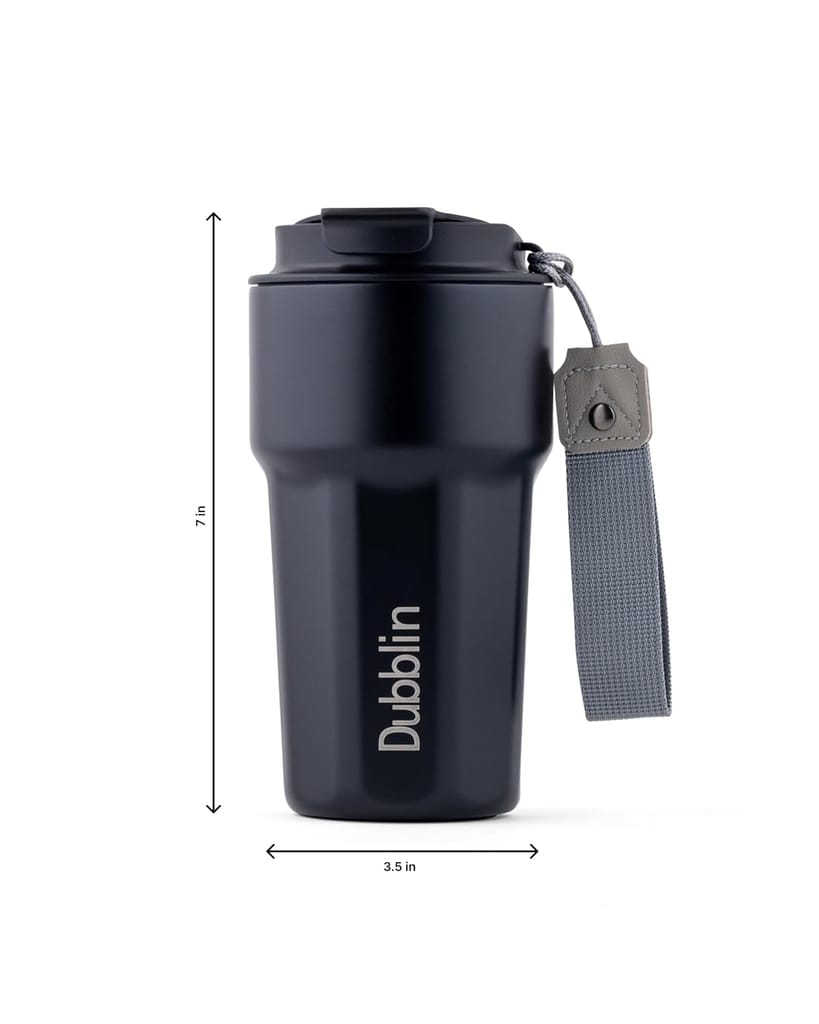DUBBLIN Swing Stainless Steel | Double Wall Vacuum Insulated | Wide Mouth Tumbler Thermos Flask- Keeps Hot 6 Hrs & Cold 12 Hrs, 500ML- Black view 2