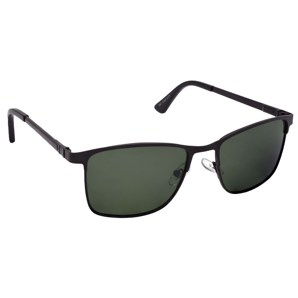 Stylish Rectangular Full-Frame Metal Polarized Sunglasses for Men and Women | Green Lens and Black Frame | HRS-KC1001-BK-GRN-P view 2
