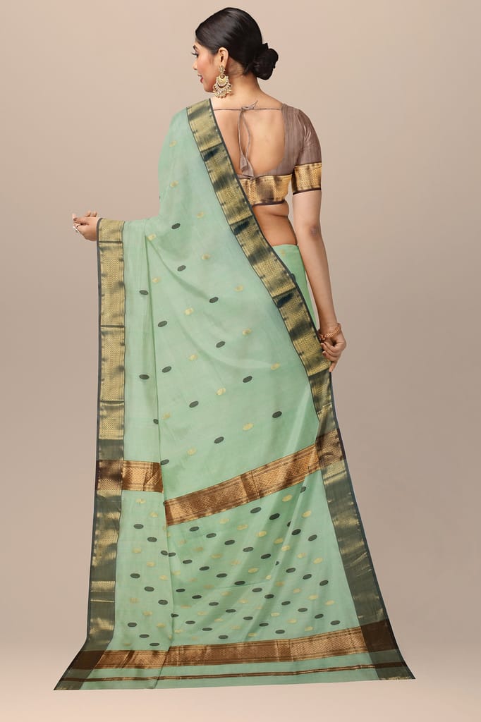 Tea Green Rudraksh Buti Handwoven Sausar Silk with Zari Border Saree SKU-BS10105 view 2