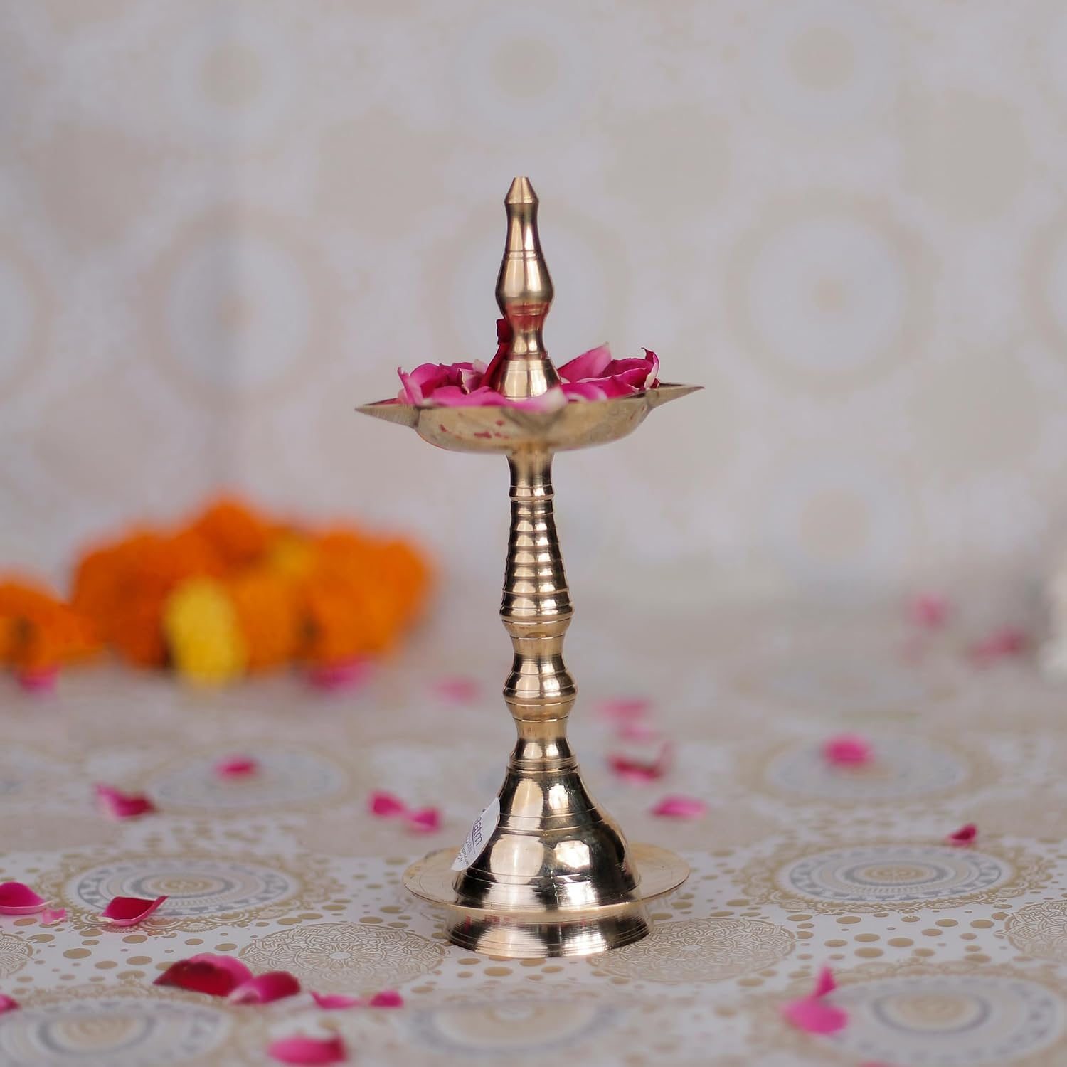Aatm Kerala Samai Brass Oil Lamp - 9-Inch Handcrafted Kutthu Vilakku Diya - Traditional Solid Brass Deepam for Puja, Festivals and Home Temple Décor