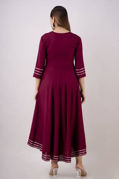 Women Embroidered Viscose Rayon Flared Kurta (Maroon) view 2