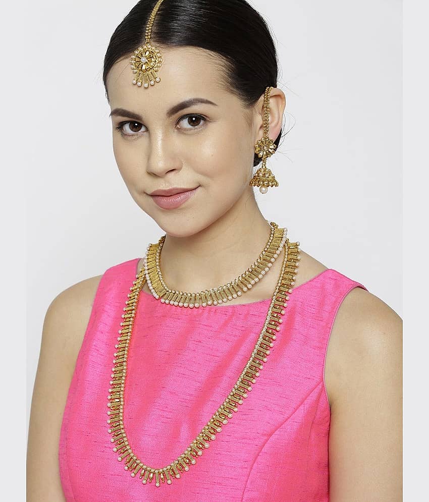 Priyaasi Brass Golden Contemporary Contemporary/Fashion Gold Plated Necklaces Set view 2