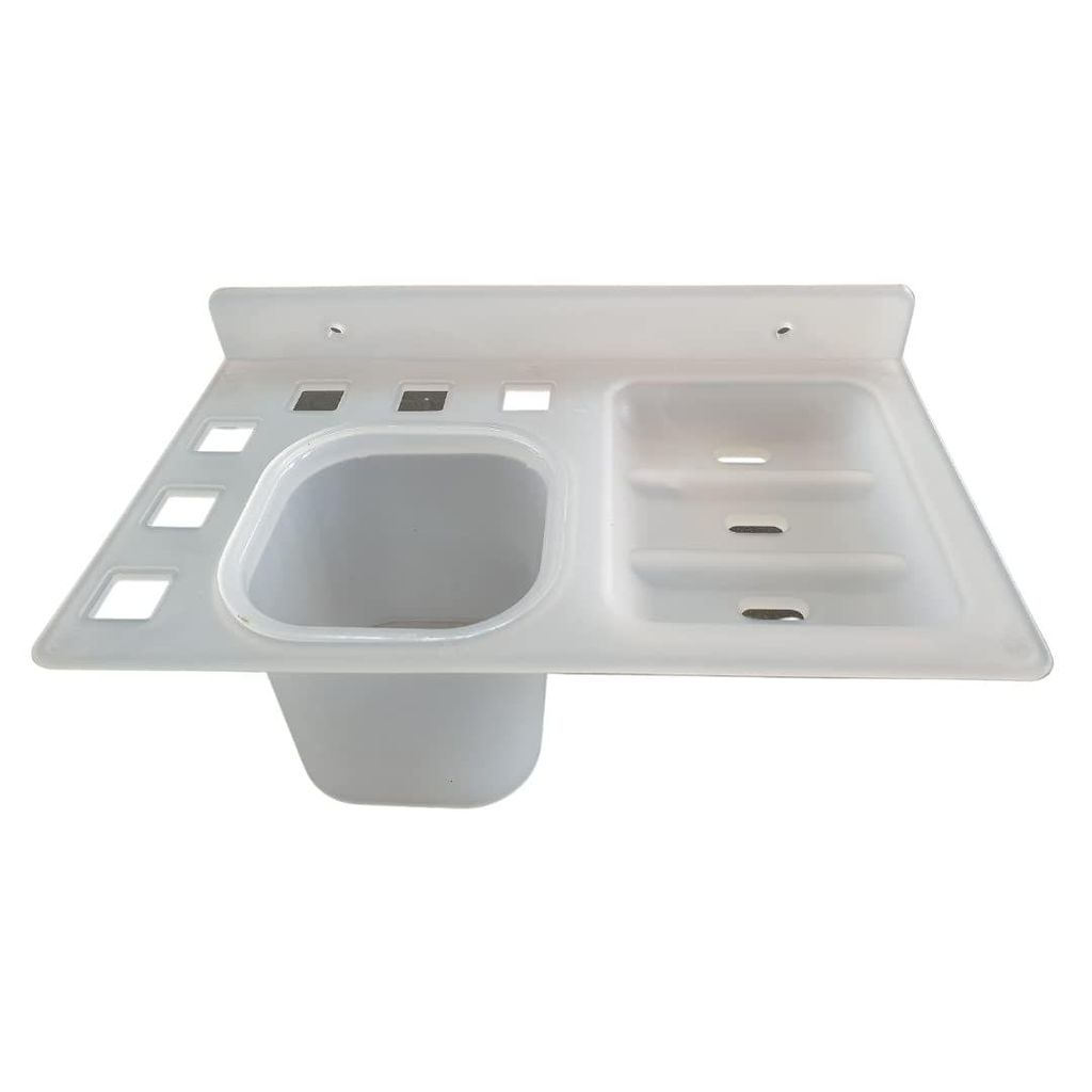 HAPPI Unbreakable ABS Plastic 3 in 1 Soap Dish Holder Glass Tumbler and Tooth Brush Holders, Soap Stand, Soap Case, Soap Holder Stand�Wall Mounted for Bathroom�(White) view 2
