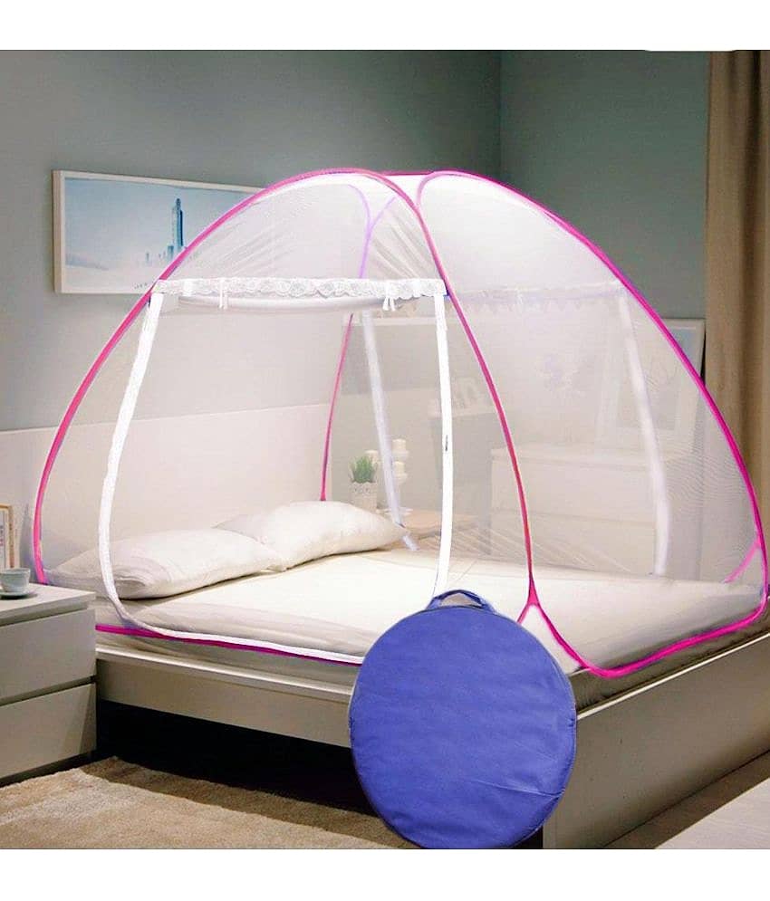 Riddhi Mosquito Net Pink Terylene Foldable Mosquito Net / Machardani (Pack of 1)