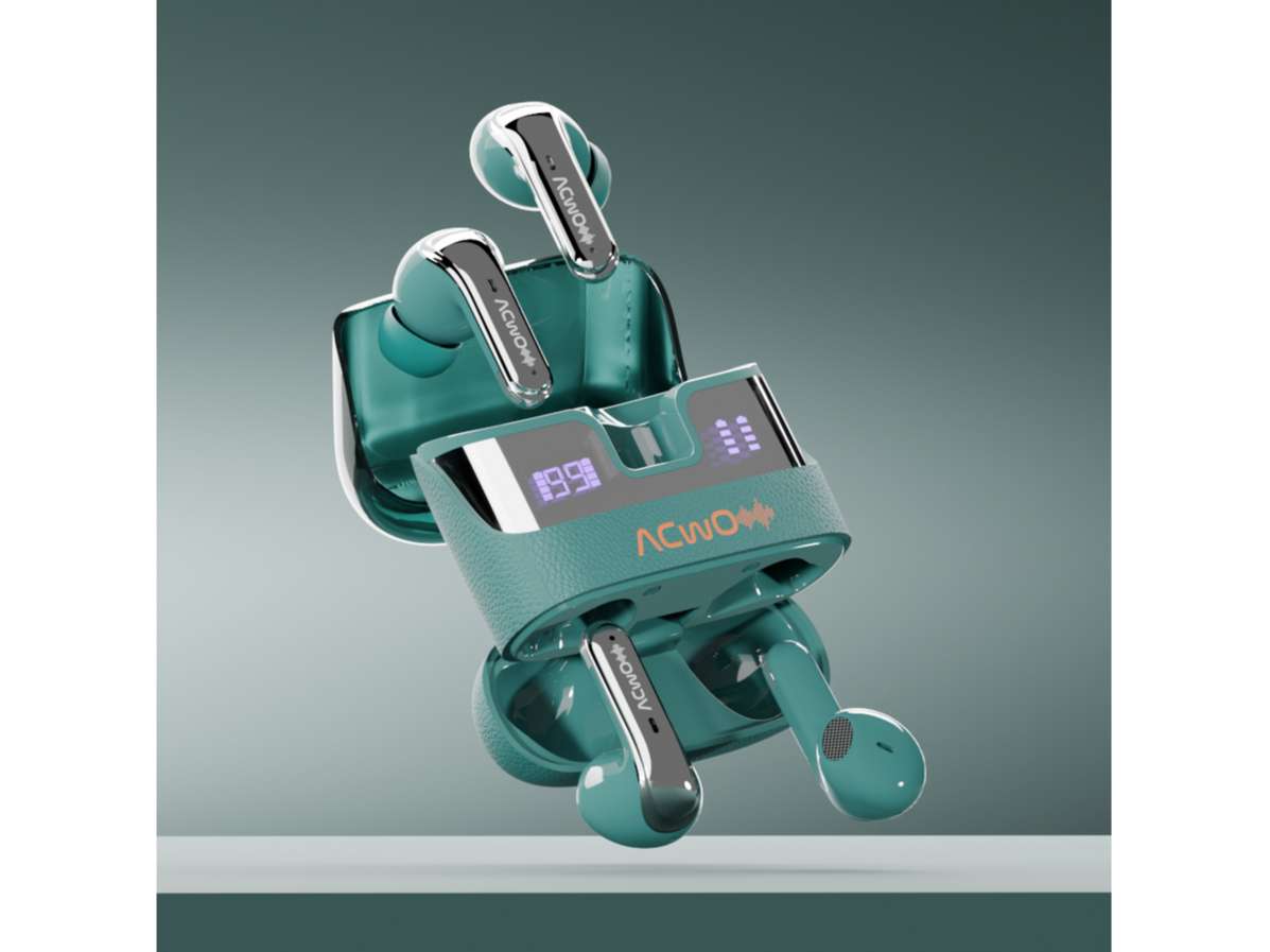 DwOTS Fire Ultra, 75Hrs Playtime, Quad Mics with ANC, 40ms Low Latency, Trans ANC Mode, Dual Sharing & Individual Connectivity, LED Battery Display - Aqua-Teal view 2