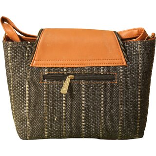 Womens Brown Faux Leather Flap Sling Bag with Textured Body view 2