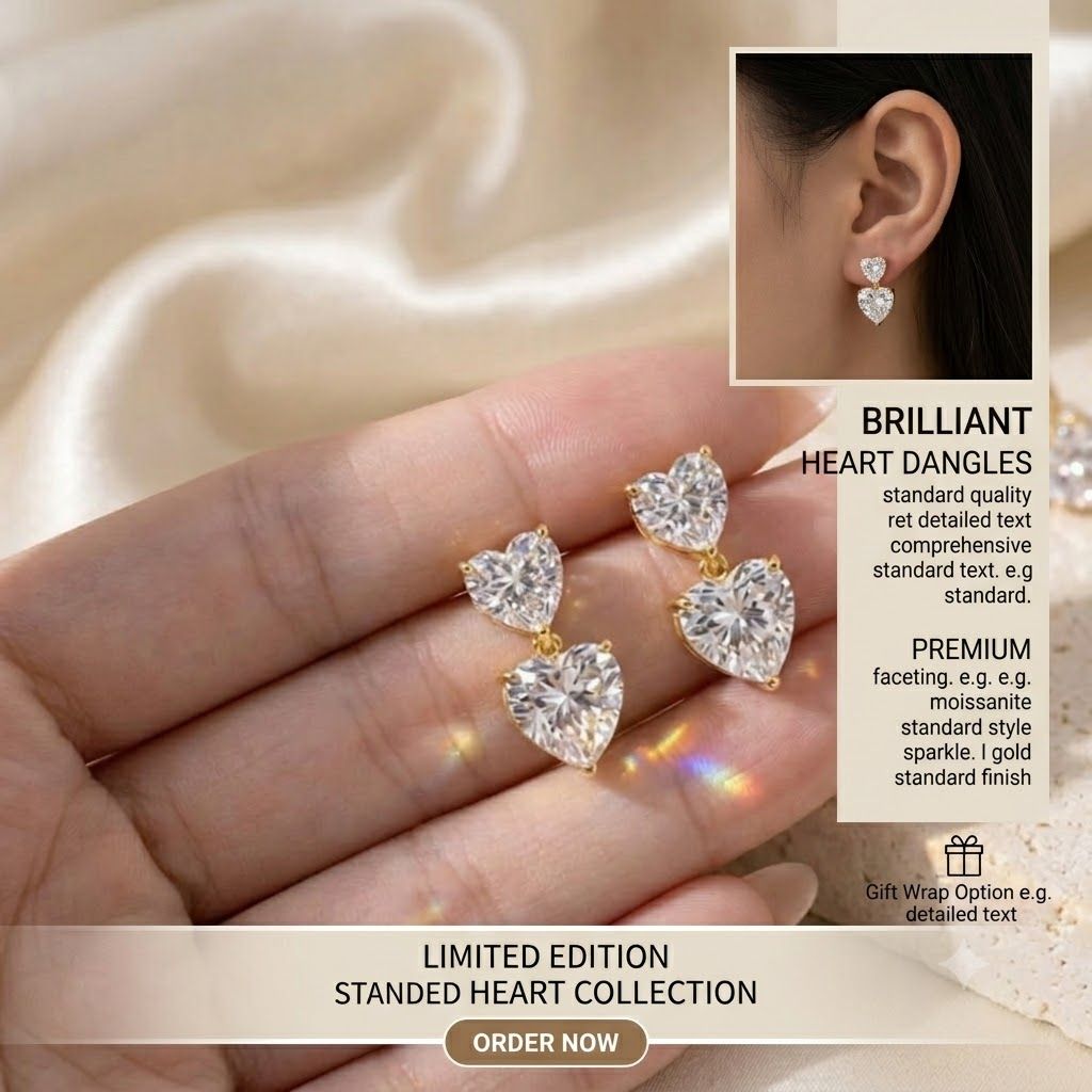 Romantic Heart Solitaire Earrings | 18K Gold Plated Crystal Heart Drop Earrings for Women | Every day & Party Wear Pair of 1 view 2
