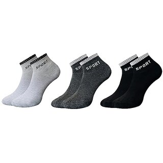 (Pack of 3) AEROHAVEN Men's Premium Cotton Cushion Sports Solid Ankle Socks, Free Size - S008 (Multicolored) view 2