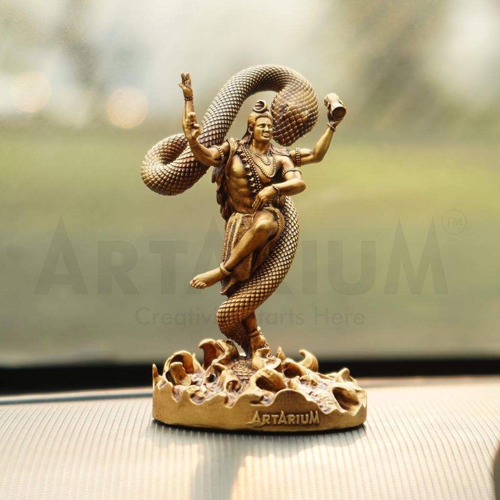 Mystical Shiva Idol Dancing Shivji Statue Handcrafted Shankar Bhagwaan Idol Bholenath Murti Mahadev Statue for Car Dashboard Home Decor Temple Housewarming (Mystical Shiva Antique 3.93 Inch) view 2