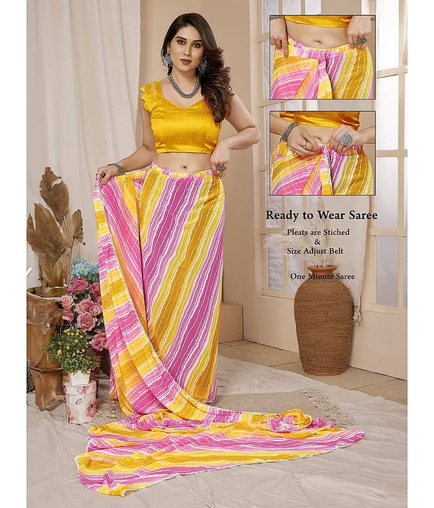 BLEESBURY Georgette Printed Saree With Unstitched Blouse Piece ( Orange ) view 2