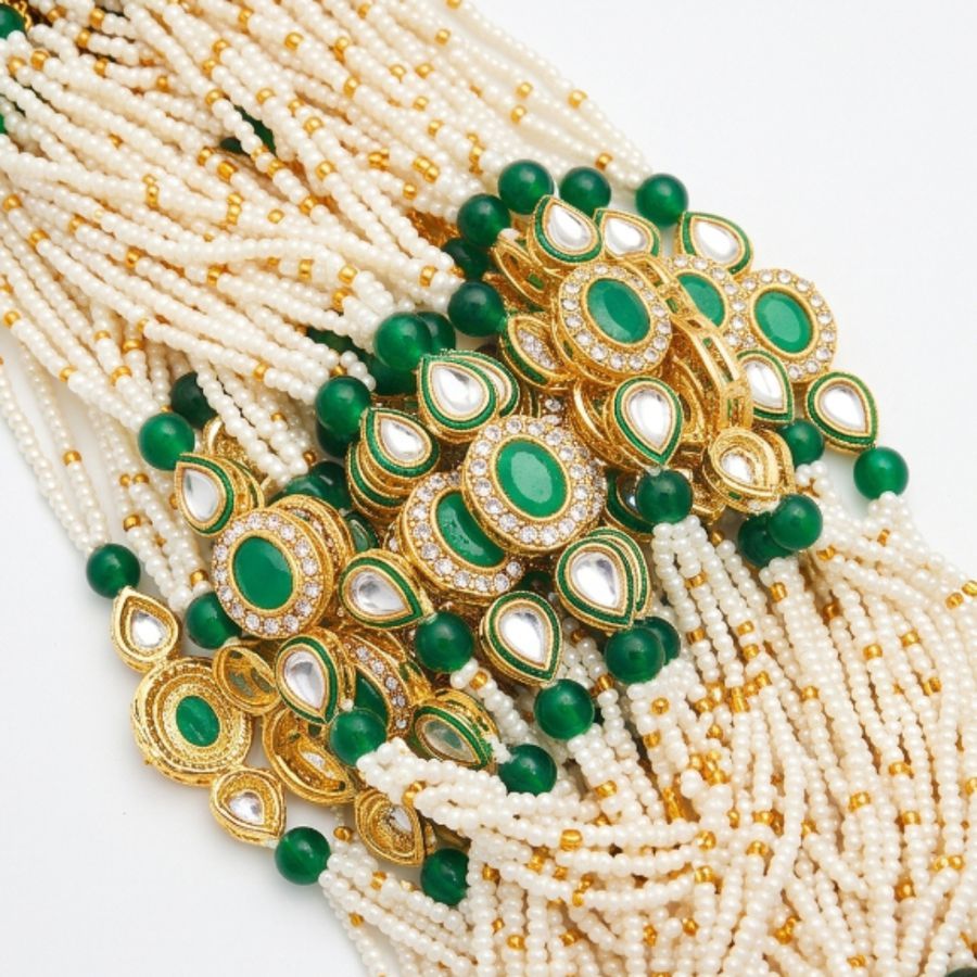 Traditional Multi-Strand Pearl and Kundan Rakhi with Gemstone Accents (1 piece) view 2