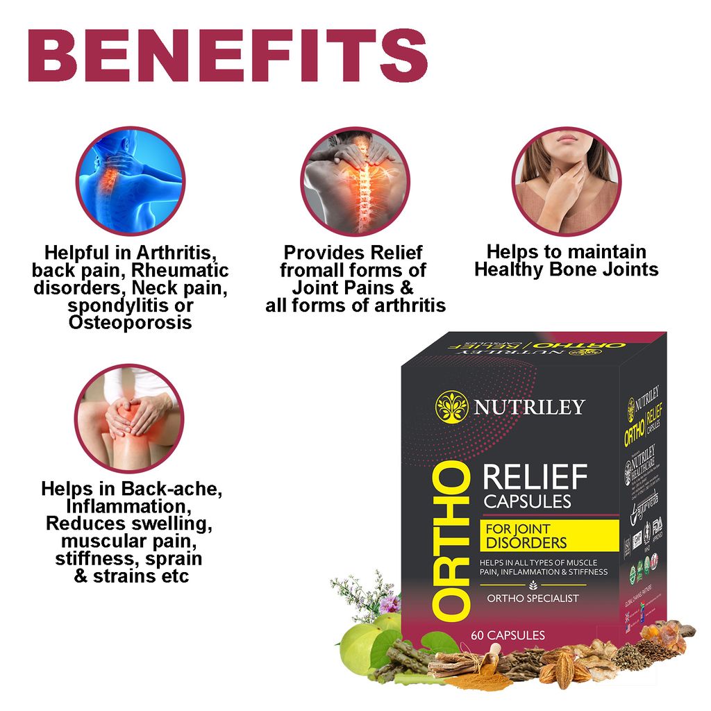 Nutriley OrthoRelief - Joint Pain / Arthritis Capsules, Helpful in Arthritis, back pain, Rheumatic disorders (60 Capsules) view 2