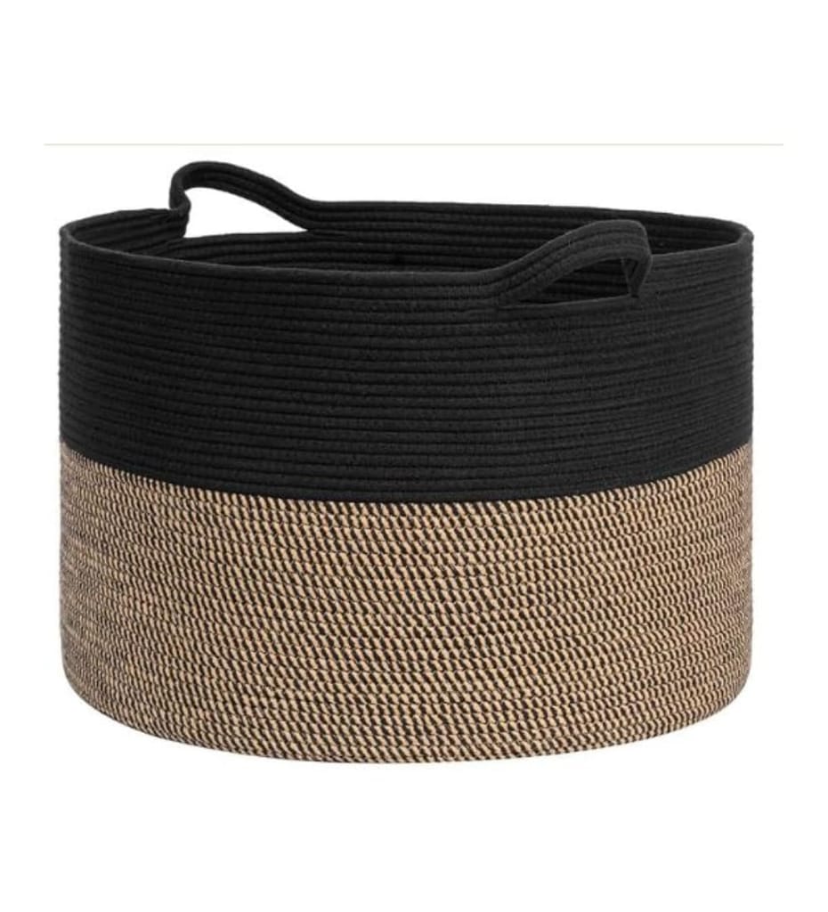 Generic Cotton Pack Of_1 16x14 Inch Storage Basket For Clothes With Out Lid (Black-Beige-Black)-PID66409 view 2