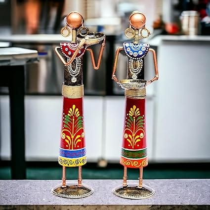 RUPESH KUMAR JANGID Multicolour Rajasthani Narega Doll T-Light Candle Holder Showpiece for Home Decor | Table Decor | Gift view 2