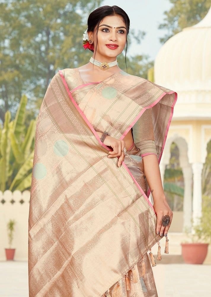 Woven Art Silk Saree in Peach view 2