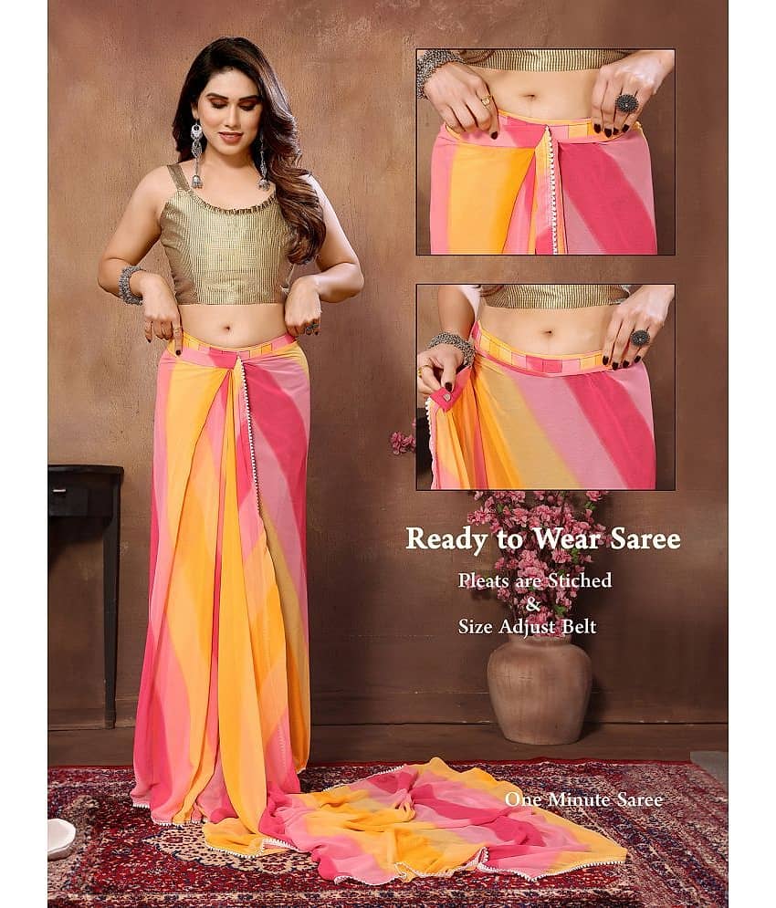 BLEESBURY Georgette Printed Saree With Unstitched Blouse Piece ( Multicolor ) view 2