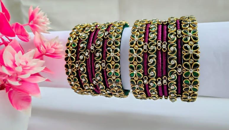 Vibrant Red Silk Thread Bangles with Stone Embellishments view 2