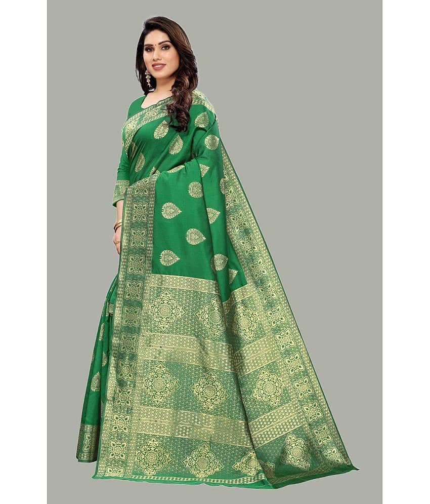 GARIYA Banarasi Silk Embellished Saree With Unstitched Blouse Piece ( Green ) view 2