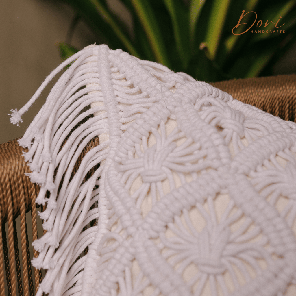 White Macrame Cushion Cover view 2