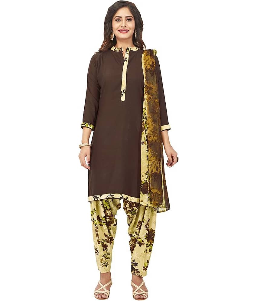 Jevi Prints Brown Crepe Unstitched Dress Material