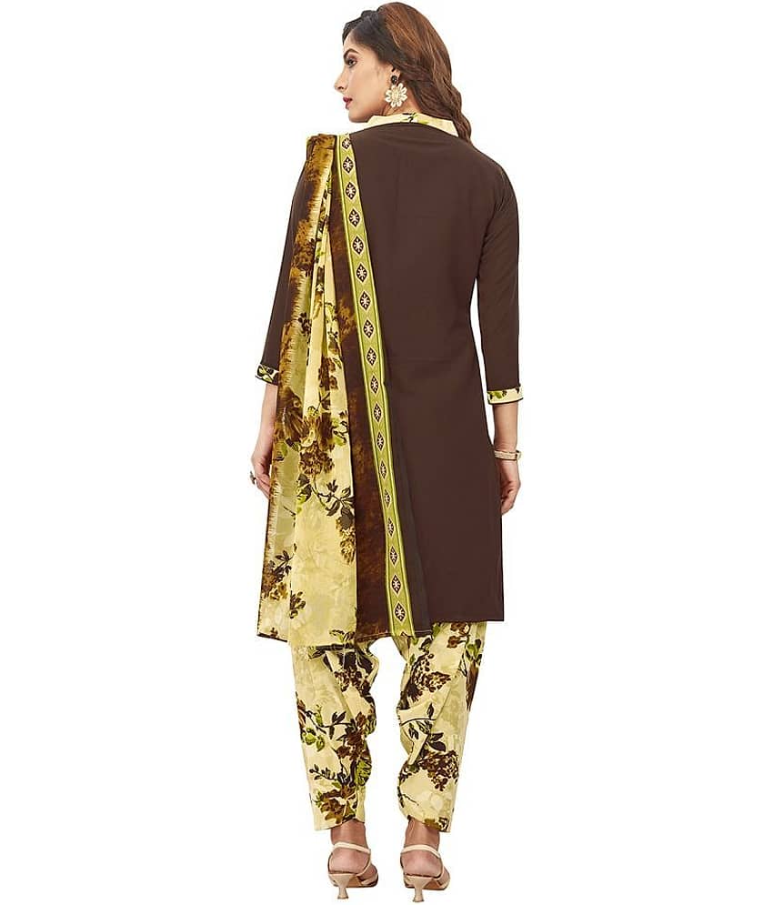 Jevi Prints Brown Crepe Unstitched Dress Material view 2