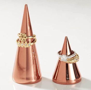 Brass Ring Holder Cone for Jewelry - Rose Gold Solid Weighted Metal Cones Set for Rings Display - Aesthetic Accessories Decor Organizer for Women and Girls view 2