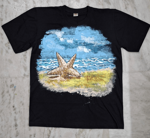 Unique Hand Painted Starfish T-Shirt, Beach Scene T-Shirt, Ocean T-Shirt, Summer T-Shirt, Vacation T-Shirt, Gift T-Shirt, Unisex T-Shirt view 2