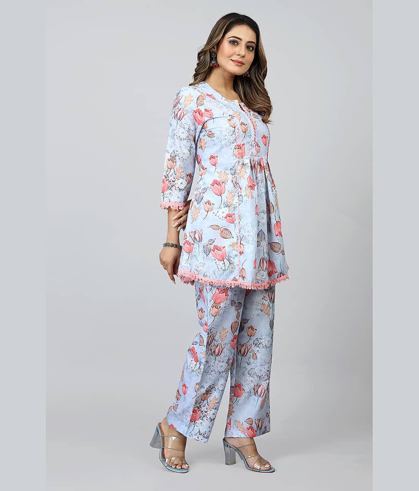 SARRAS Women Printed Tunic With Trousers Co-Ord Set ( Multicolor ) view 2
