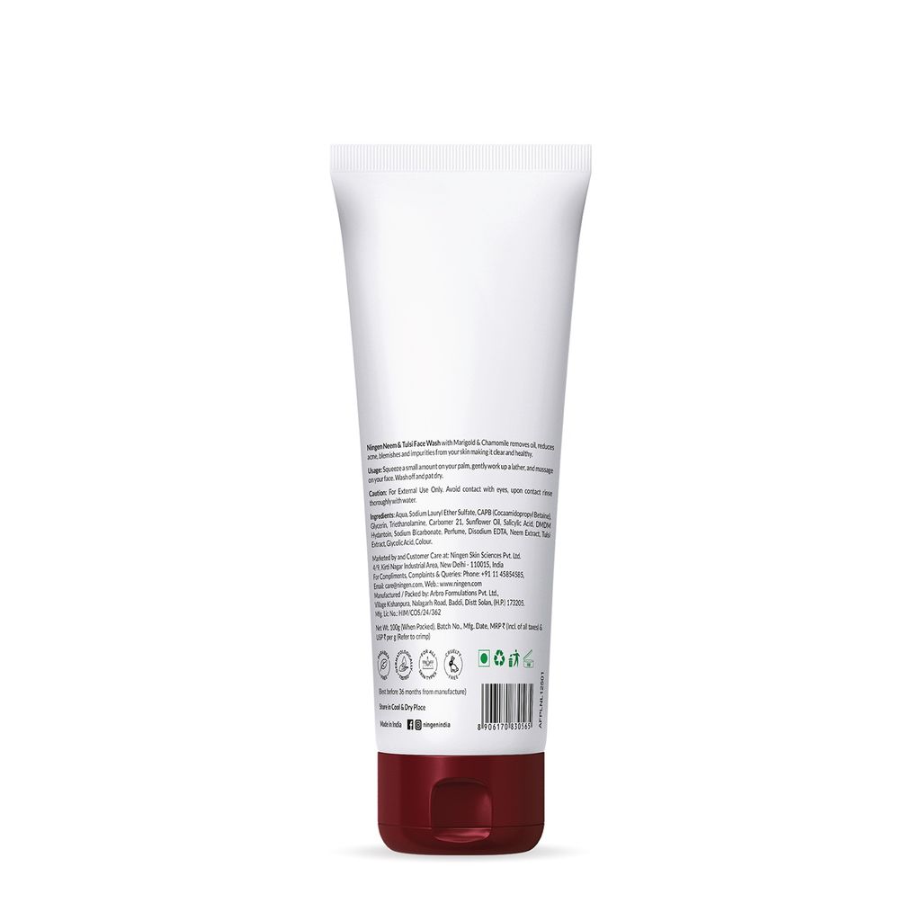 Ningen Neem and Tulsi Face Wash I Goodness of Marigold and Chamomile I Irritation Free, Paraben Free I Removes Oil, Blemishes, Acne, Impurities, Delays Ageing I 100g view 2