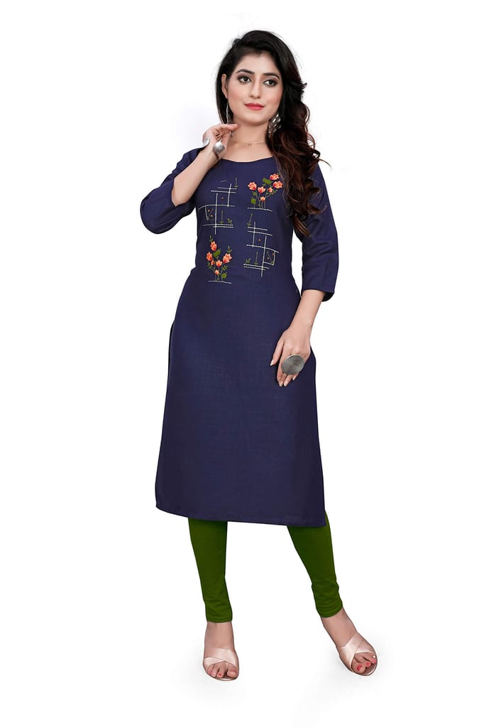 STYLEOO Women's Cotton Embroidered Regular Combo Kurti Pack of 3 (Blue, Red, Green) (M, L, XL, XXL) view 2