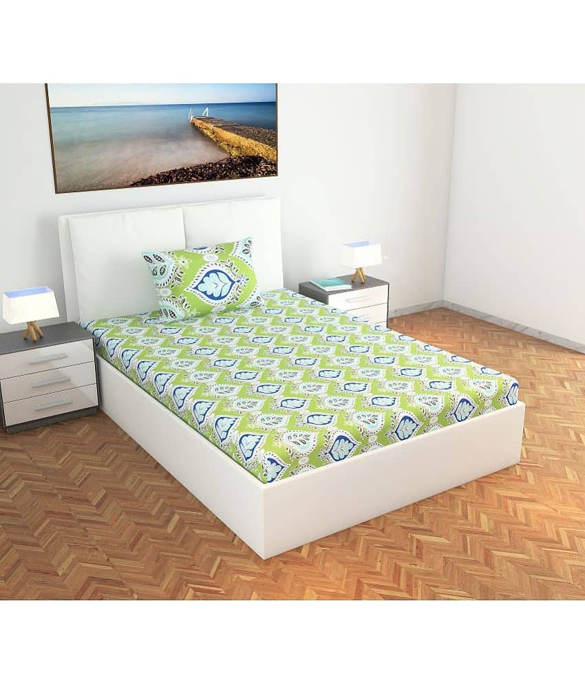 DIVINE CASA Cotton Single Bedsheet ( Green )