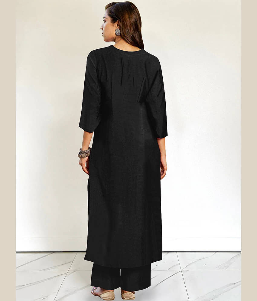 Lee Moda Women Rayon Solid A-line Kurti With Pants ( Black ) view 2