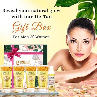 (Combo of 5) Globus Naturals De-Tan Rakhi Gift Box - For Brother And Sister, Face Wash, Face Cream, Face Scrub, Face Pack, Sunscreen Lotion view 2