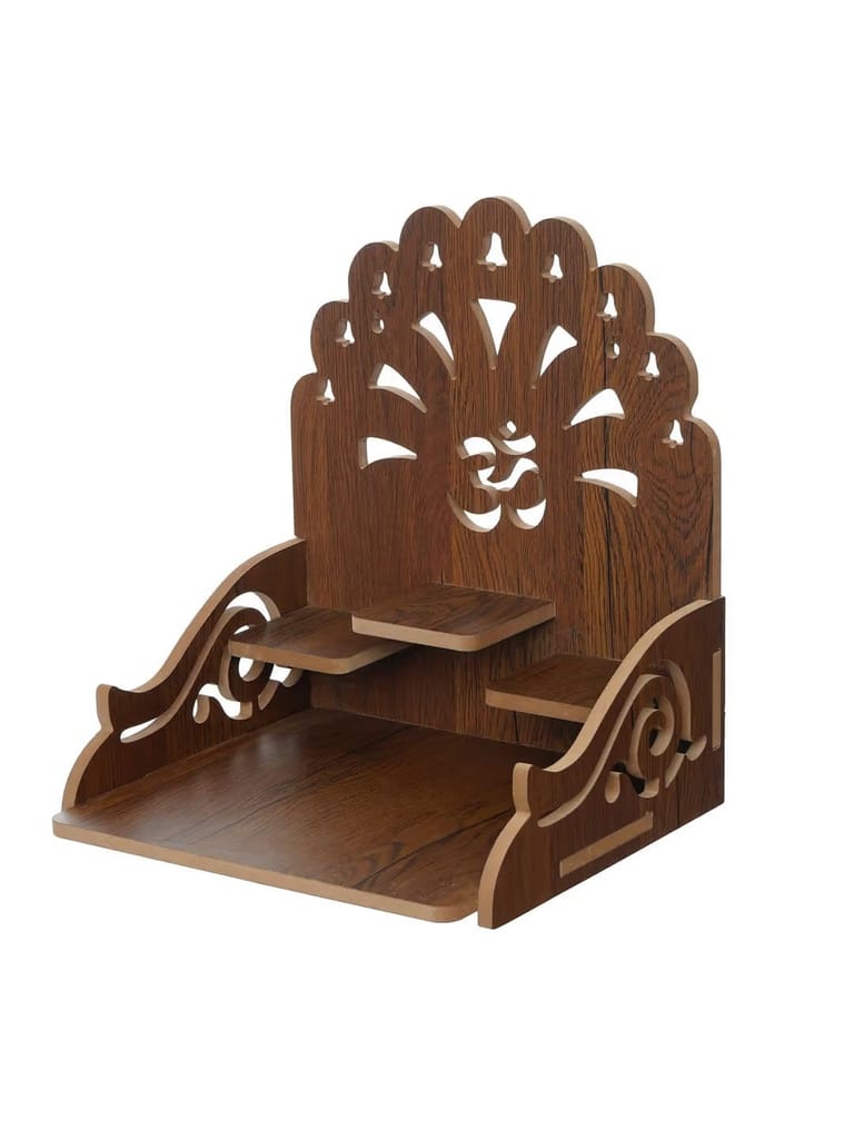 Maa Kripa Art And Craft - Wooden Pooja Temple Wall Stand for Home & Office | Wall Hanging Temple Set Top Box | Modern Wall Mounted Puja Temple Shelf-(Brown), Pack of 1 view 2