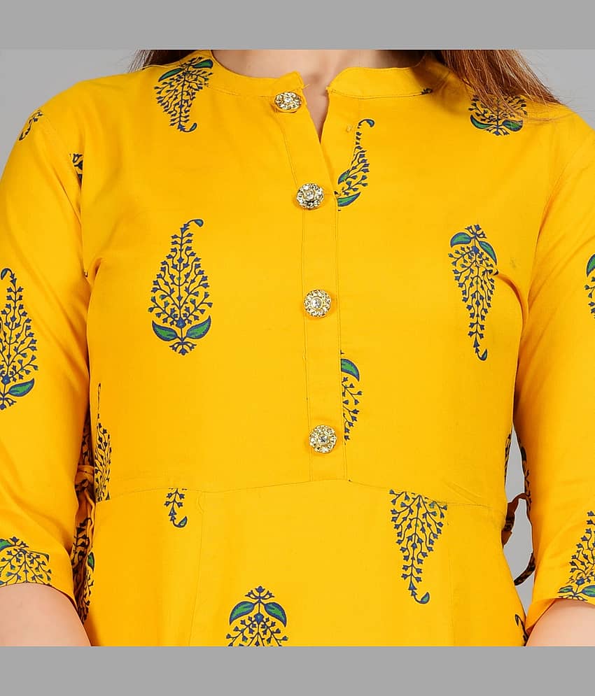 Smien - Yellow Rayon Women's Flared Kurti ( Pack of 1 ) view 2