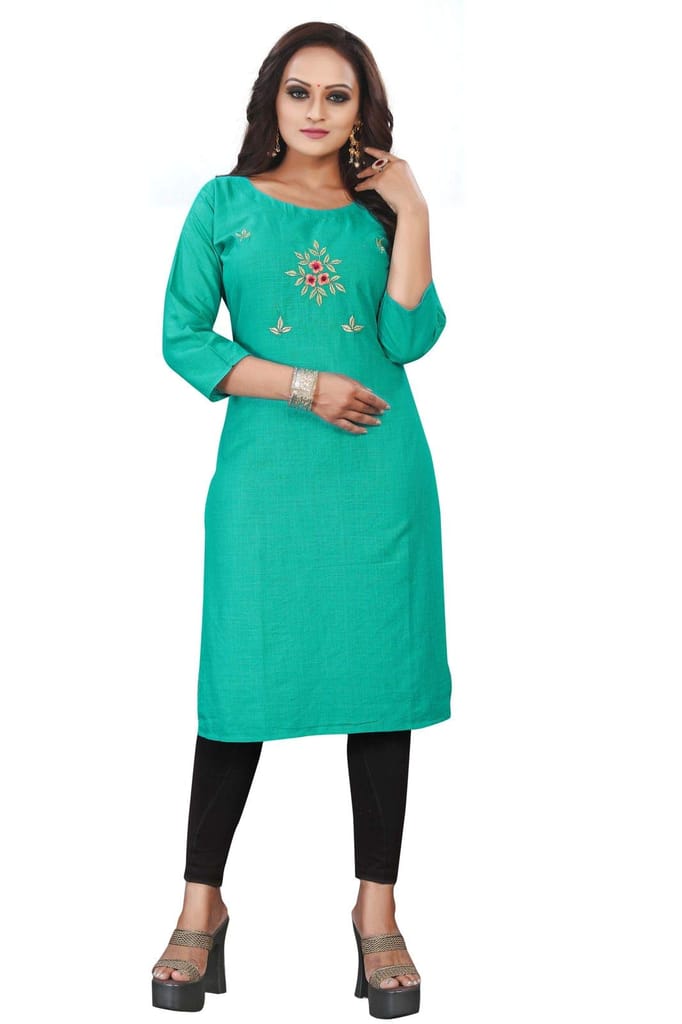 STYLEOO Rayon Combo Pack Embroidered Kurti for Women's (Pack of 2) (Pink and Sky Blue, M, L, XL, XXL) view 2