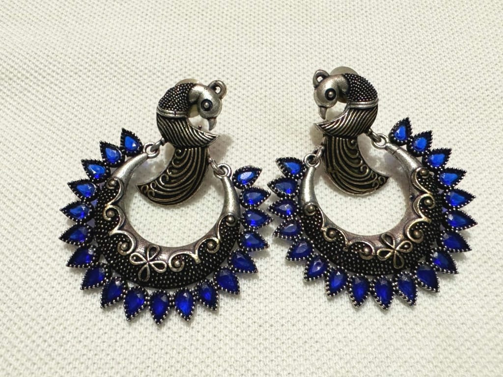 Glamvila Peacock Design Chandbali in Green Stones view 2