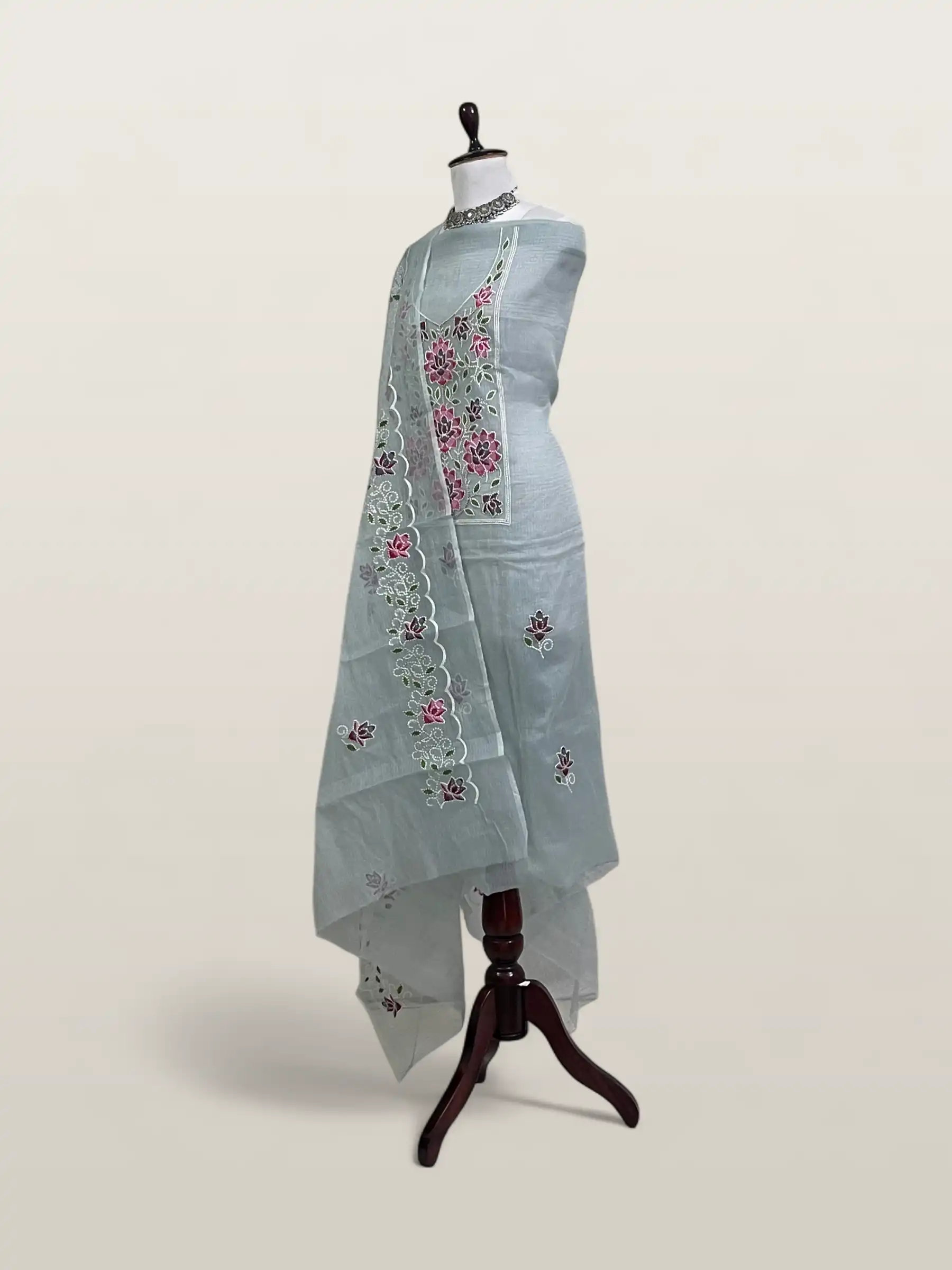 Kota Doria Dress Material Burgundy Rose Yoke view 2