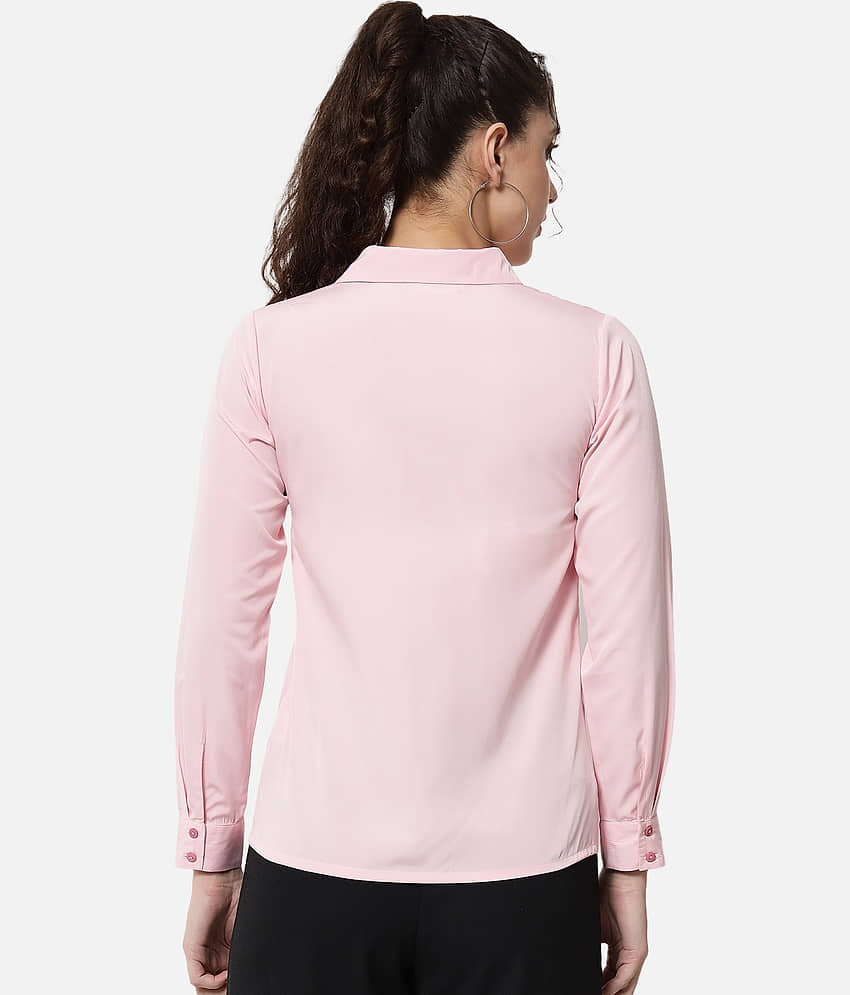 OTIRA Women Solid Poly Crepe Shirt ( Pink ) view 2