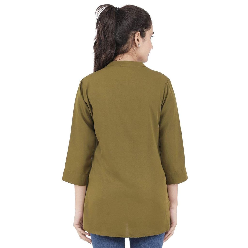 KULFI Women's Dark Green Floral Embroidered Polyester Tunic view 2