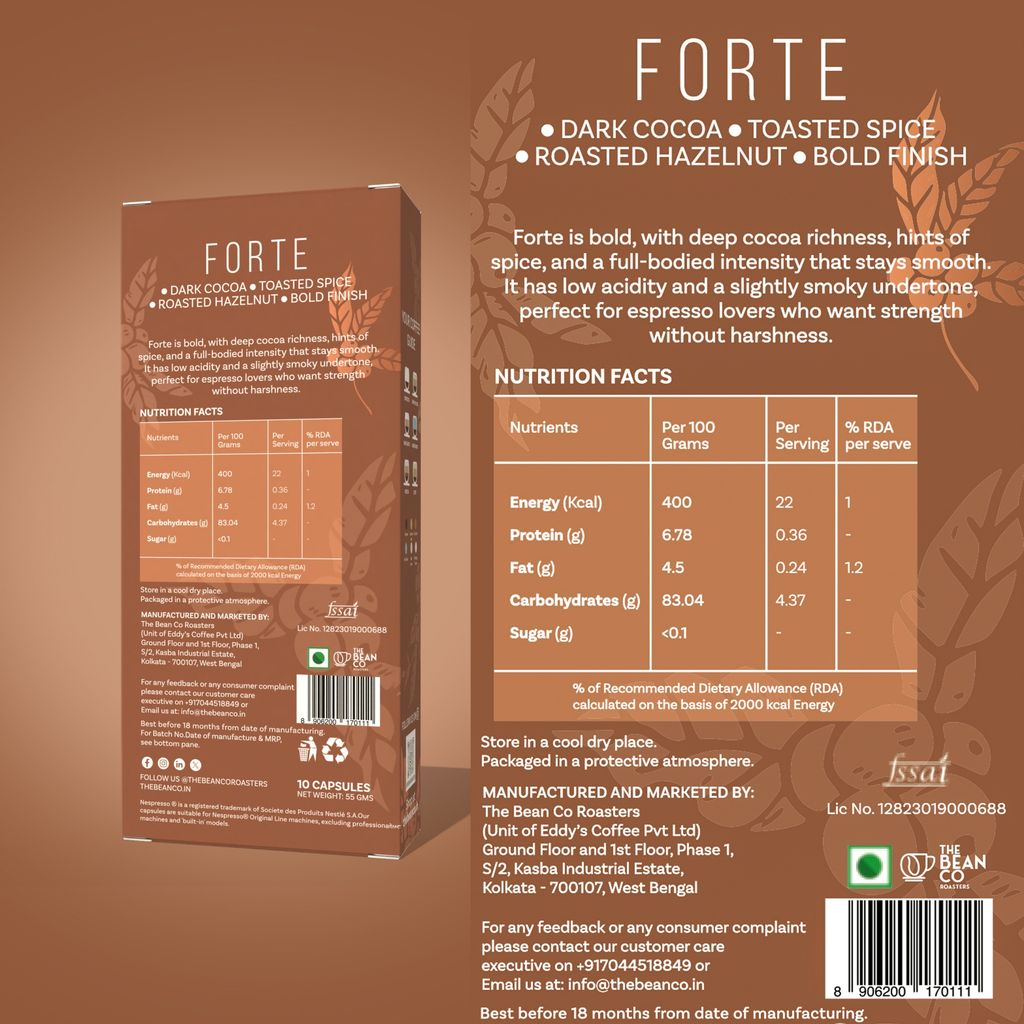 The Bean Co Roasters Forte Aluminium Coffee Capsules | Intensity 9 | Bold & Full-Bodied | Medium - Dark Roast | 100% Premium Arabica view 2