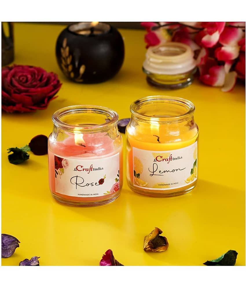 eCraftIndia Set of 2 Lemon & Rose Scented Jar Candles view 2