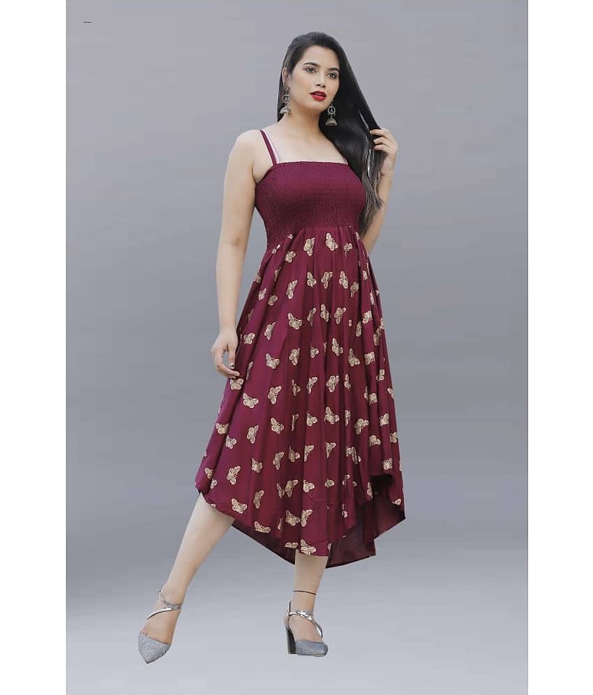 ZAMAISHA Women Rayon A-line Dress ( Purple ) view 2