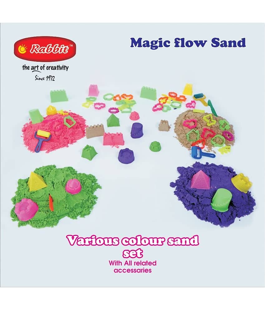RABBIT'S 4 Magic Flow Play Sand buckets+2 Castle Sand TOYS+ SAND TOYS |Kinetic Play Sand for kids|Outdoor Play Sand for Kids|Child Safe|Hobby kits for kids|Indoor Play Sand for Kids|Play Sand for kids with Sand toys|DIY Kits|Creative kits for kids|Age 3+ view 2