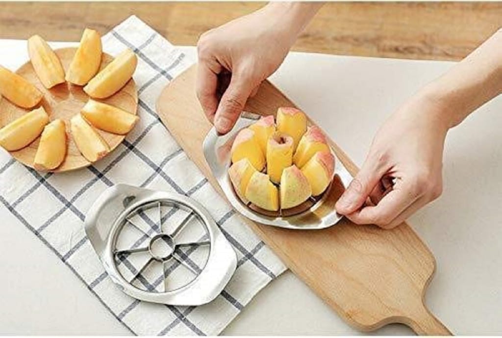 VillWin Apple Cutter and Slicer Stainless Steel with 8 Blades Fruit Slicer Kitchen Accessories Ultra-Sharp, Fruit Cutter (Pack of 1) (Multicolor) view 2