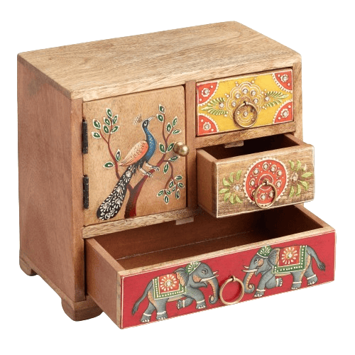 Creative Handicrafts 4 Drawer Hand Painted Rajasthani Style Embossed Wooden Box/Almirah view 2